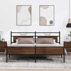 vidaXL Σκελετός Κρεβ. Χωρίς Στρώμα Καφέ Δρυς 193x203 εκ. Μεταλλικό
