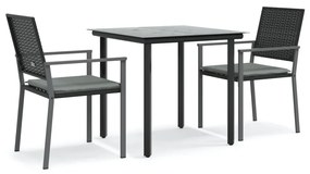 vidaXL Σετ Τραπεζαρίας Κήπου 3 τεμ. Συνθ. Ρατάν / Ατσάλι με Μαξιλάρια