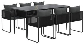 vidaXL Σετ Τραπεζαρίας Κήπου 7 Τεμαχίων Μαύρο