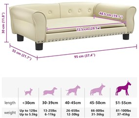 vidaXL Κρεβάτι Σκύλου Κρεμ 95 x 55 x 30 εκ. από Συνθετικό Δέρμα