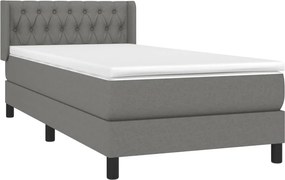 vidaXL Κρεβάτι Boxspring με Στρώμα Σκούρο Γκρι 90x200 εκ. Υφασμάτινο
