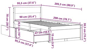 Σκελετός Κρεβ. Χωρίς Στρώμα Λευκό 90x200 εκ Μασίφ Πεύκο - Λευκό