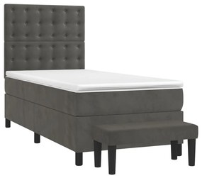 vidaXL Κρεβάτι Boxspring με Στρώμα Σκούρο Γκρι 90x190 εκ. Βελούδινο