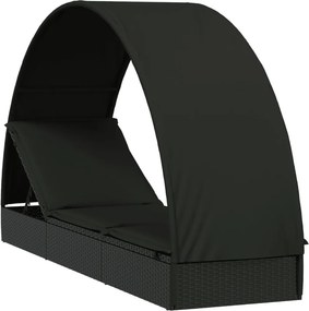 vidaXL Ξαπλώστρα Στρογγυλή Οροφή Μαύρη 211 x 57 x 140 εκ. Συνθ. Ρατάν