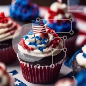Intra Συλλεκτικό Ξύλινο Παζλ Plywood  4mm - Πατριωτικά cupcakes με αμερικανική σημαία Σε Ξύλινο Κουτί - Διαστάσεις: 10x10 cm – 25 κομμάτια