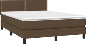vidaXL Κρεβάτι Boxspring με Στρώμα &amp; LED Σκ.Καφέ 140x200 εκ Υφασμάτινο
