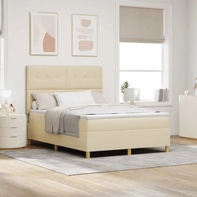 vidaXL LED Κρεβάτι με βάθρο με στρώμα Κρεμ 140 x 190 cm ύφασμα