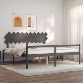 Κρεβάτι Ηλικιωμένου με Κεφαλάρι 200 x 200 εκ. Γκρι Μασίφ Ξύλο - Γκρι