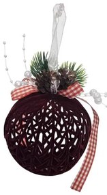 Χριστουγεννιάτικη Μπάλα Διακοσμητική Βελούδινη με Κουκουνάρι και Κορδέλα 7cm - Velvet Christmas Ornament Ball with Pinecone and Ribbon-036099-195233