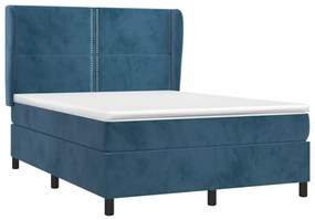 vidaXL Κρεβάτι Boxspring με Στρώμα Σκούρο Μπλε 140x190 εκ. Βελούδινο