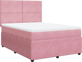 vidaXL Κρεβάτι Boxspring με Στρώμα Ροζ 140x190 εκ. Βελούδινο
