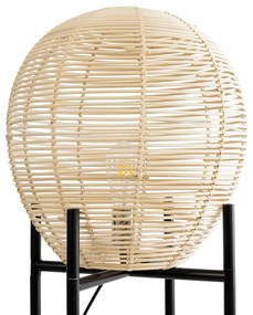 GloboStar® NERINA 02016 Boho Επιδαπέδιο Φωτιστικό Μονόφωτο 1 x E27 AC220-240V IP20 - Φ40 x Υ160cm - Μαύρο Μεταλλικό με Μπεζ Ρατάν Καπέλο Πλέγμα - 5 Χρόνια Εγγύηση
