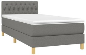 vidaXL Κρεβάτι Boxspring με Στρώμα &amp; LED Σκ.Γκρι 90x200 εκ. Υφασμάτινο
