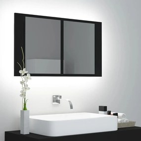 Ντουλάπι Μπάνιου με Καθρέφτη και Φωτισμό LED Μαύρο Ακρυλικός - Μαύρο