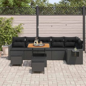 vidaXL Σετ Καναπέ Κήπου Ρυθμιζόμενο ύψος 9 pcs Μαύρο συνθετικό ρατάν