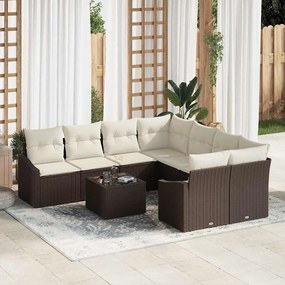 vidaXL Σετ Καναπέ Κήπου με μαξιλάρι 9 pcs Καφέ, Κρέμα 55 x 55 x 37 εκ