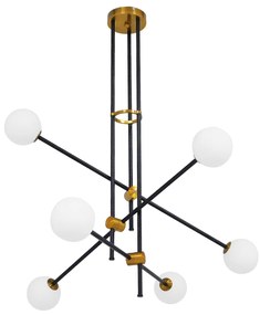 00994 GloboStar® VELVET 00994 Μοντέρνο Φωτιστικό Οροφής Πολυέλαιος Πολύφωτο 6 x G9 IP20 Μαύρο & Χρυσό Μέταλλο με Λευκό Γυαλί - Μ80 x Π80 x Υ85cm
