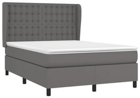 vidaXL Κρεβάτι Boxspring με Στρώμα Γκρι 140x200εκ. από Συνθετικό Δέρμα