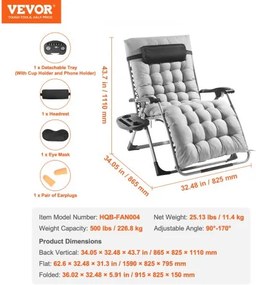 VEVOR Zero Gravity Chair 33" Zero Gravity Recliner Lounge Chair Indoor &amp; Outdoor