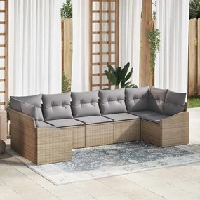 vidaXL Σετ Καναπέ Κήπου 7 pcs Μπεζ Πολυ ράταν