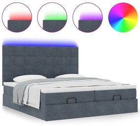 vidaXL Οθωμανικό κρεβάτι με στρώματα & LEDs Σκούρο γκρι Velvet