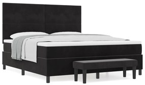 vidaXL Κρεβάτι Box Spring με Στρώμα & Παγκάκι Μαύρο 180x200 εκ. Βελούδο