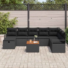 vidaXL Σετ Καναπέ Κήπου με μαξιλάρι 9 pcs Μαύρο Πολυ ράταν
