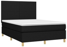 vidaXL Κρεβάτι Boxspring με Στρώμα &amp; LED Μαύρο 140x190 εκ. Υφασμάτινο