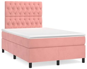 VidaXL Κρεβάτι Boxspring με Στρώμα & LED Ροζ 120x190 εκ. Βελούδινο