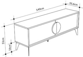 Έπιπλο τηλεόρασης Gora Megapap χρώμα sapphire oak - λευκό 140x35,6x51εκ.