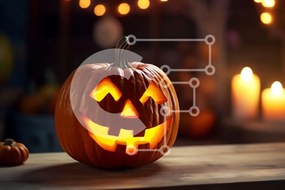 Intra Συλλεκτικό Ξύλινο Παζλ Plywood 4mm - Σκαλιστή κολοκύθα με κεριά σε ξύλινο τραπέζι Σε Ξύλινο Κουτί - Διαστάσεις Puzzle: 10x10 cm – 25 κομμάτια