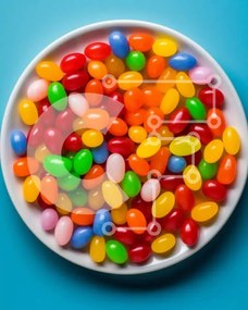 Σετ των 2 Intra Συλλεκτικό Ξύλινο Παζλ Plywood  4mm - Πολύχρωμα φασόλια ζελέ σε λευκό πιάτο Σε Ξύλινο Κουτί - Διαστάσεις: 10x10 cm – 25 κομμάτια