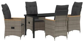 vidaXL Σέτ φαγητού για κήπο με μαξιλάρι 5 pcs Γκρι συνθετικό ρατάν