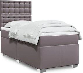 vidaXL Κρεβάτι Boxspring με Στρώμα Γκρι 100x200εκ. από Συνθετικό Δέρμα