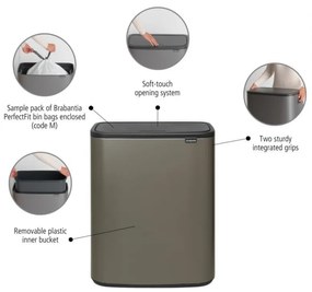 Κάδος απορριμμάτων Brabantia Bo Touch 60L, Ομαλό και αθόρυβο άνοιγμα, Μεγάλο άνοιγμα, Χάλκινο