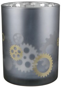 Κηροπήγιο ArteLibre Με Διακόσμηση Γρανάζια Γκρι Γυαλί Φ10x12.5cm