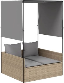 vidaXL Ξαπλώστρα Διπλή Μπεζ από Συνθετικό Ρατάν με Οροφή / Κουρτίνες