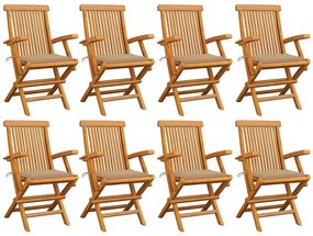 vidaXL Καρέκλες Κήπου 8 τεμ. από Μασίφ Ξύλο Teak με Μπεζ Μαξιλάρια