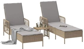 vidaXL Ξαπλώστρα με μαξιλάρι 2-πρόσωπο 2 pcs Μπεζ συνθετικό ρατάν