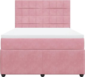 vidaXL Κρεβάτι Boxspring με Στρώμα Ροζ 160x200 εκ. Βελούδινο