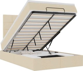 vidaXL Οθωμανικό κρεβάτι με στρώμα &amp; LEDs Cream 120x190cm ύφασμα