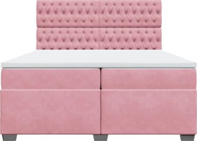 vidaXL Κρεβάτι Boxspring με Στρώμα Ροζ 200x200 εκ. Βελούδινο