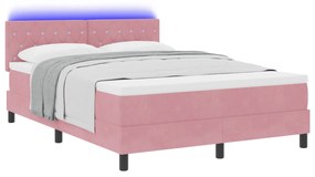 vidaXL κρεβάτι box spring  με στρώμα & LED Ροζ 140x200 εκ. Βελούδο