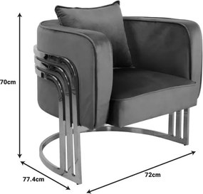 Πολυθρόνα Roblu χρυσό μέταλλο και βελούδο ύφασμα σε μπλε απόχρωση 72x77.4x70εκ 72x77.4x70 εκ.