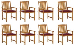 Καρέκλες Κήπου 8 τεμ. από Μασίφ Ξύλο Ακακίας με Μαξιλάρια - Κόκκινο