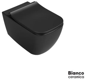 Bianco Ceramica Mizo Rimless Λεκάνη Κρεμαστή Με Κάλυμμα Βακελίτη Slim Soft Close Black Matt 51,5εκ