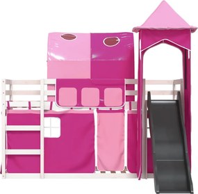 vidaXL Κουκέτα με Τσουλήθρα και Κουρτίνες Ροζ 80x200 εκ.