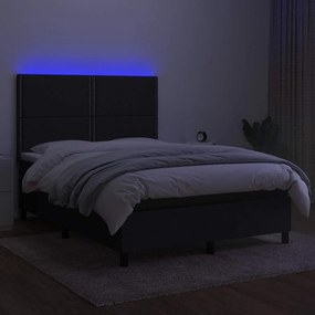 vidaXL Κρεβάτι Boxspring με Στρώμα &amp; LED Μαύρο 140x200 εκ. Υφασμάτινο