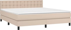 vidaXL Κρεβάτι Boxspring Στρώμα&amp;LED Καπουτσίνο 160x200 εκ. Συνθ. Δέρμα
