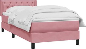 vidaXL Κρεβάτι Boxspring με Στρώμα Ροζ 80x220 εκ. Βελούδινο